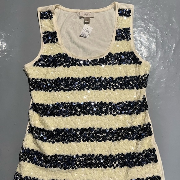 LOFT Tops - LOFT Navy and White Sequin Tank Top